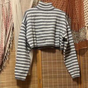 Cider Gray and White Striped Knit Top
